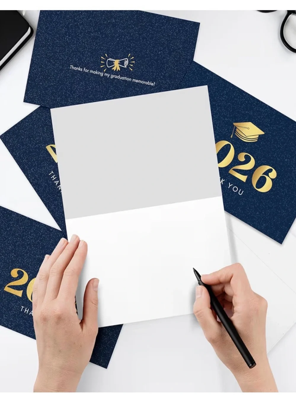 2026 Gold & Navy Graduation Thank You Cards - 20